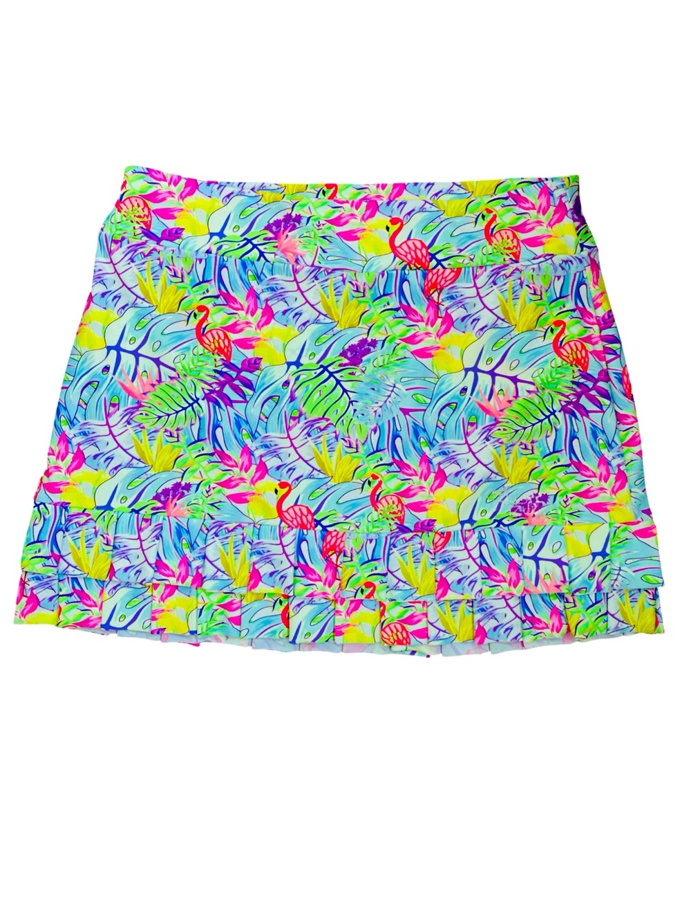 Tzu Tzu Neon Tropical Flamingo  Skort Pink, Yellow, Blue, Green-M